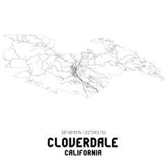 Cloverdale California. US street map with black and white lines.
