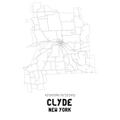 Clyde New York. US street map with black and white lines.