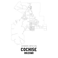 Cochise Arizona. US street map with black and white lines.