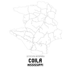 Coila Mississippi. US street map with black and white lines.