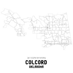 Colcord Oklahoma. US street map with black and white lines.