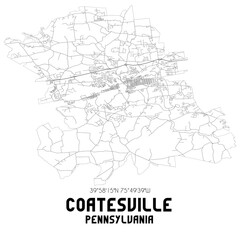 Coatesville Pennsylvania. US street map with black and white lines.