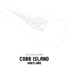 Cobb Island Maryland. US street map with black and white lines.