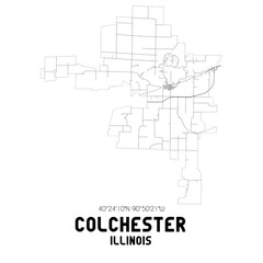 Colchester Illinois. US street map with black and white lines.