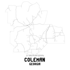 Coleman Georgia. US street map with black and white lines.