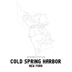 Cold Spring Harbor New York. US street map with black and white lines.