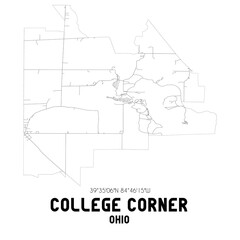 College Corner Ohio. US street map with black and white lines.