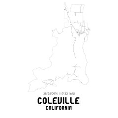 Coleville California. US street map with black and white lines.