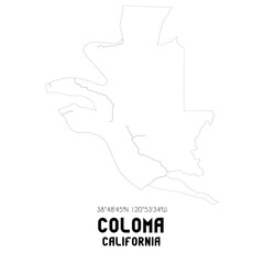 Coloma California. US street map with black and white lines.