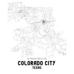 Fototapeta na wymiar Colorado City Texas. US street map with black and white lines.