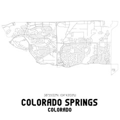 Colorado Springs Colorado. US street map with black and white lines.