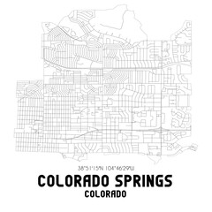 Colorado Springs Colorado. US street map with black and white lines.