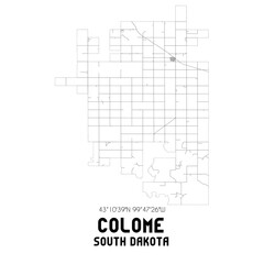 Colome South Dakota. US street map with black and white lines.