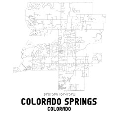 Colorado Springs Colorado. US street map with black and white lines.