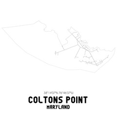Coltons Point Maryland. US street map with black and white lines.