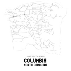 Columbia North Carolina. US street map with black and white lines.