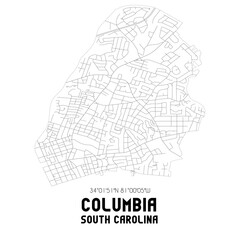 Columbia South Carolina. US street map with black and white lines.