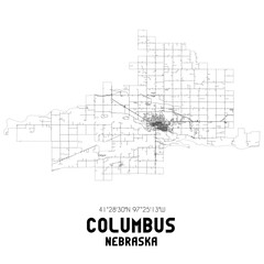 Columbus Nebraska. US street map with black and white lines.