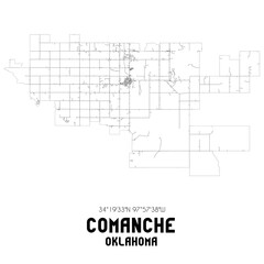 Comanche Oklahoma. US street map with black and white lines.