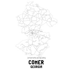 Comer Georgia. US street map with black and white lines.