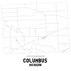 Columbus Michigan. US street map with black and white lines.
