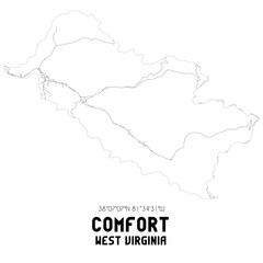 Comfort West Virginia. US street map with black and white lines.
