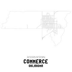 Commerce Oklahoma. US street map with black and white lines.