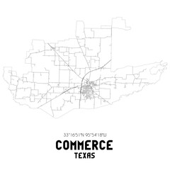 Commerce Texas. US street map with black and white lines.