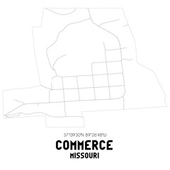 Commerce Missouri. US street map with black and white lines.