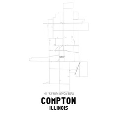 Compton Illinois. US street map with black and white lines.