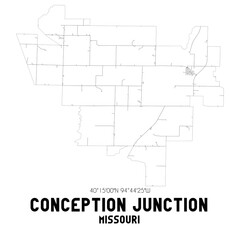 Naklejka premium Conception Junction Missouri. US street map with black and white lines.