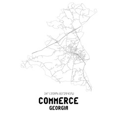 Commerce Georgia. US street map with black and white lines.