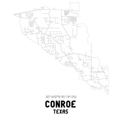 Conroe Texas. US street map with black and white lines.