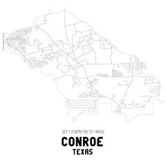 Conroe Texas. US street map with black and white lines.