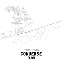 Converse Texas. US street map with black and white lines.