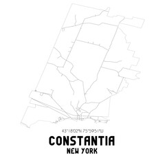 Constantia New York. US street map with black and white lines.