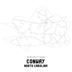 Conway North Carolina. US street map with black and white lines.