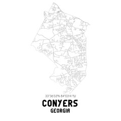 Conyers Georgia. US street map with black and white lines.