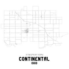 Continental Ohio. US street map with black and white lines.