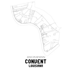 Convent Louisiana. US street map with black and white lines.
