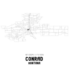 Conrad Montana. US street map with black and white lines.