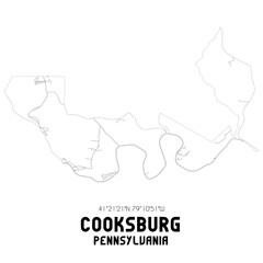Cooksburg Pennsylvania. US street map with black and white lines.