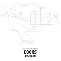 Fototapeta premium Cooks Michigan. US street map with black and white lines.