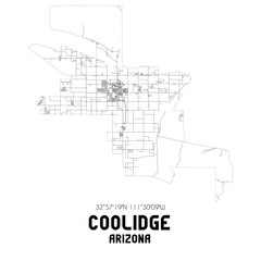 Coolidge Arizona. US street map with black and white lines.