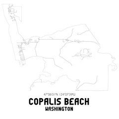 Copalis Beach Washington. US street map with black and white lines.