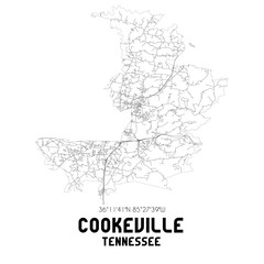 Cookeville Tennessee. US street map with black and white lines. - obrazy, fototapety, plakaty