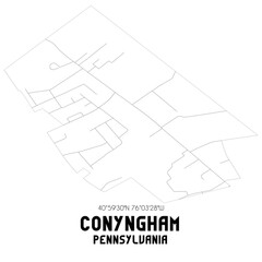 Conyngham Pennsylvania. US street map with black and white lines.