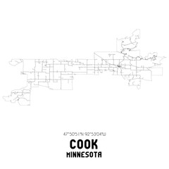 Cook Minnesota. US street map with black and white lines.