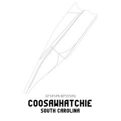 Coosawhatchie South Carolina. US street map with black and white lines.