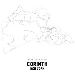 Corinth New York. US street map with black and white lines.